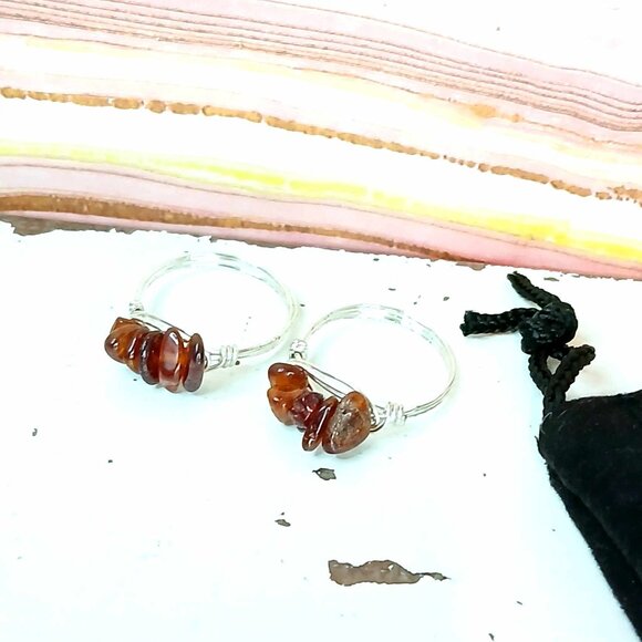 Tourmaline Gemstone Beaded Wire Ring, Crystal Dainty Chic Cute Silver - Picture 2 of 3